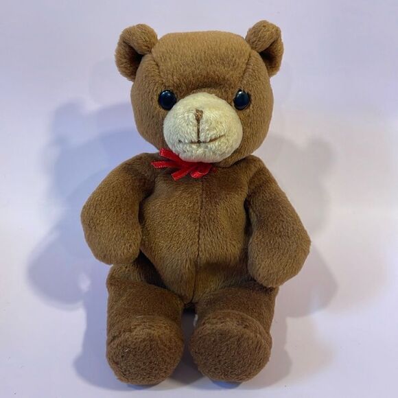 GUND Tender Teddy 2395 Brown Teddy Bear with Red Bow Excellent Used Condition 7” - Picture 1 of 9